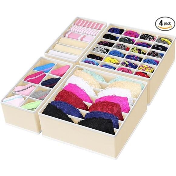 Drawer Organizer Set Closet Dividers Underwear Socks Bras Foldable Beige - Picture 8 of 8